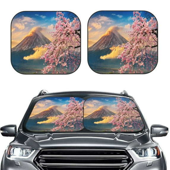 Bingfone Cherry Blossoms Print 2-Piece Sun Shade Front Windshield - Foldable Car Front Window Sunshades For Most Sedans Suv Truck - Large