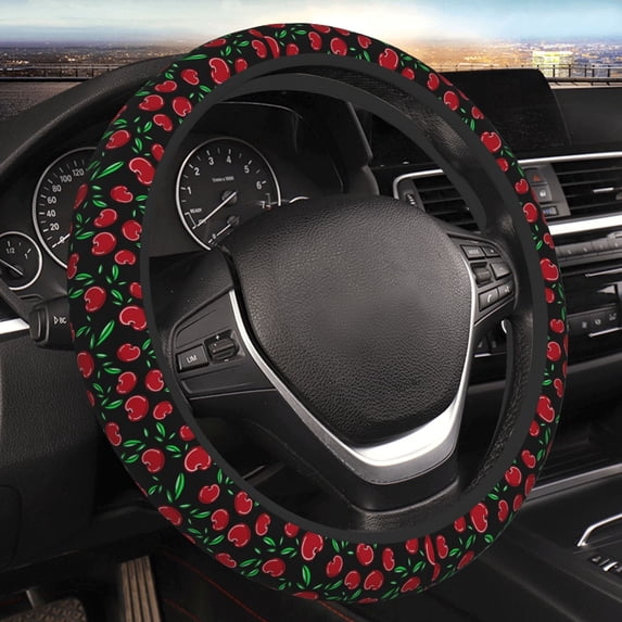 Bingfone Cherry Steering Wheel Cover - Universal 15 Inches Car Steering Wheel Covers Grip Auto Internal Accessories