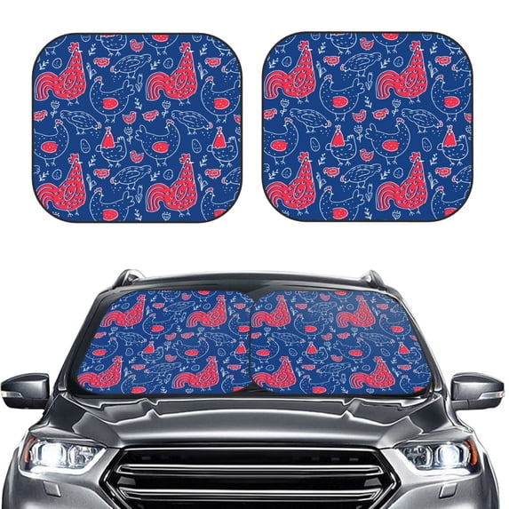 Bingfone Chicken and Rooster Windshield Sun Shade 2-Piece Foldable Car Front Window Sunshade for Most Sedans SUV Truck-Small