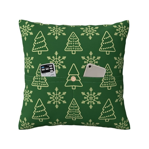 Bingfone Christmas (2) Linen Throw Pillow Covers Cushion Case Pocket Button Vintage Farmhouse Pillowcase for Sofa Couch Bed 20"x20"