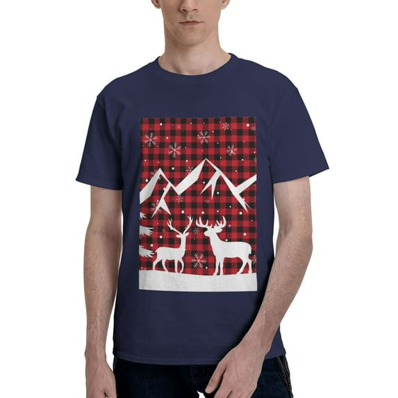 Bingfone Christmas Buffalo Plaid Men'S Loose Fit Short-Sleeve Pocket T-Shirt