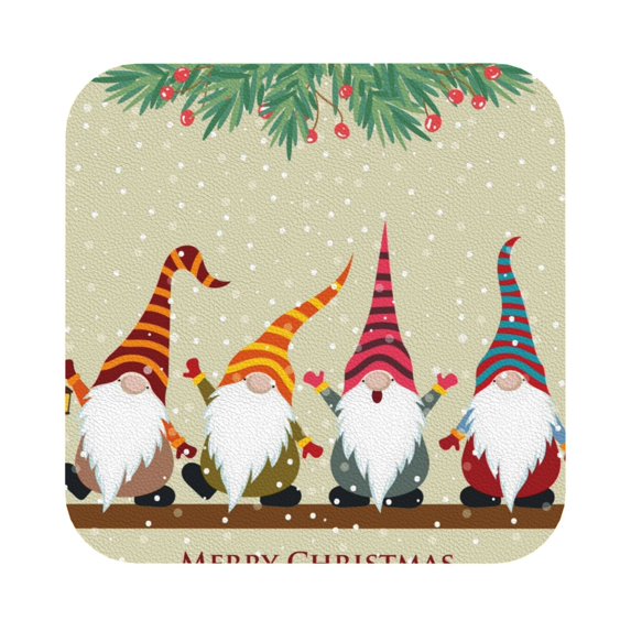 Bingfone Christmas Card With Gnomes Personalized Coaster Set 4 For Drinks Coffee Table Bar Beer Wine Cup Coasters,4 Inch
