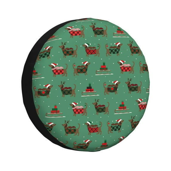 Bingfone Christmas Dachshund Spare Tire Cover Weatherproof Universal Wheel Protectors for RV Camper Travel Trailer SUV Truck-15 inch