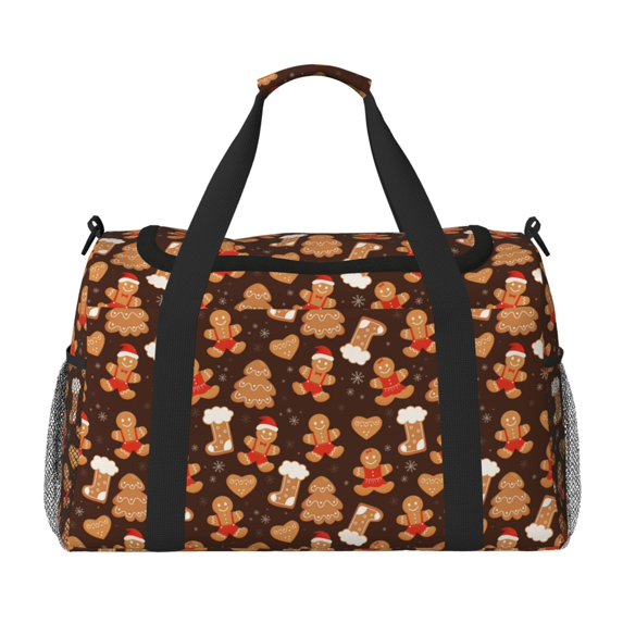 Bingfone Christmas Gingerbread Cookies Print Travel Duffel Tote Bag,Waterproof Shoulder Weekender Bag For Women and Men Swim Sports Travel Gym Bag,Foldable and expandable bag Lightweight