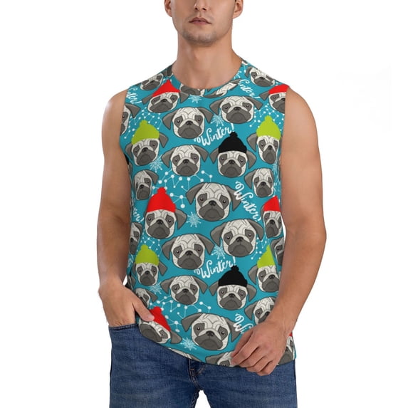 Bingfone Christmas Hat Cute French Bulldog Pattern Men's Tank Tops Workout Sleeveless Tee Shirts Running Beach Tanks for Men-Medium