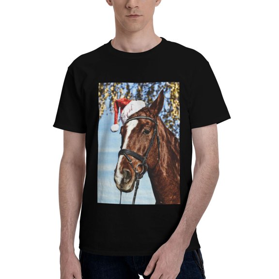 Bingfone Christmas Horse Men'S Loose Fit Short-Sleeve Pocket T-Shirt