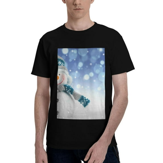 Bingfone Christmas Snowman In The Snow Men'S Loose Fit Short-Sleeve Pocket T-Shirt