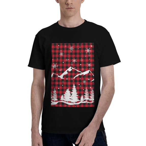 Bingfone Christmas Tree Buffalo Plaid Men'S Loose Fit Short-Sleeve Pocket T-Shirt