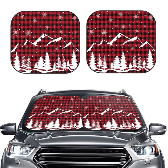 Bingfone Christmas Tree Buffalo Plaid Print 2-Piece Sun Shade Front Windshield - Foldable Car Front Window Sunshades For Most Sedans Suv Truck - Medium
