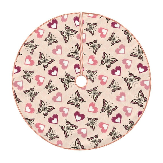 Bingfone Christmas Tree Skirt Mat Christmas Decoration Interior 30" -Beautiful Butterflies and Hearts
