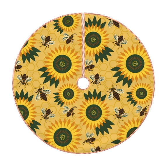 Bingfone Christmas Tree Skirt Mat Christmas Decoration Interior 30" -Bees and Sunflowers