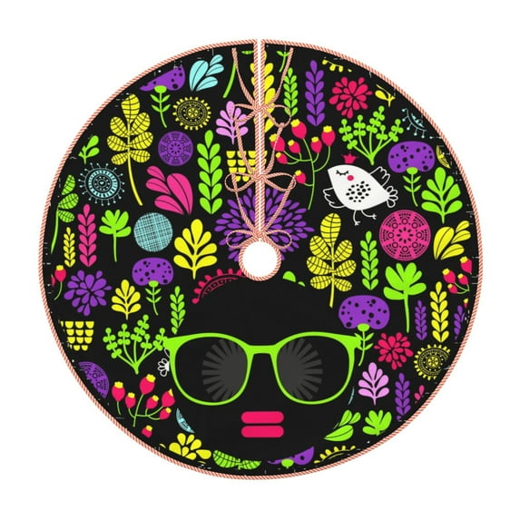 Bingfone Christmas Tree Skirt Mat Christmas Decoration Interior 30"-Black Head African Woman