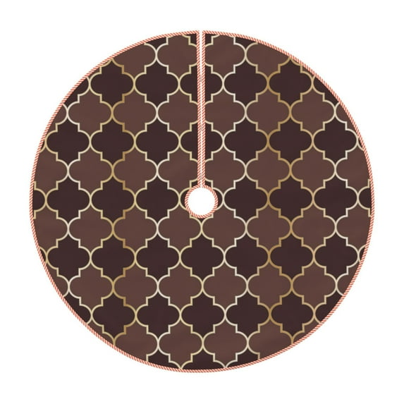 Bingfone Christmas Tree Skirt Mat Christmas Decoration Interior 30"-Brown Gold Grid