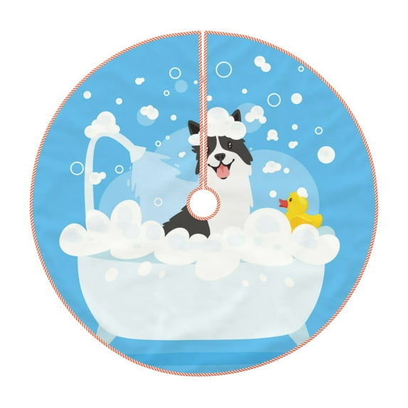 Bingfone Christmas Tree Skirt Mat Christmas Decoration Interior 30"-Collie In Bathtub