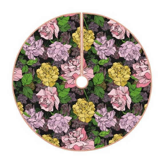 Bingfone Christmas Tree Skirt Mat Christmas Decoration Interior 30" -Colorful Roses