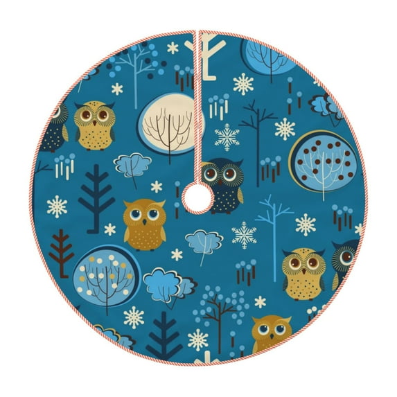 Bingfone Christmas Tree Skirt Mat Christmas Decoration Interior 30"-Cute Colorful Owls And Trees