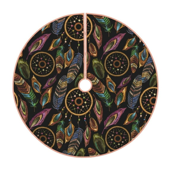 Bingfone Christmas Tree Skirt Mat Christmas Decoration Interior 30" -Decorative Feathers