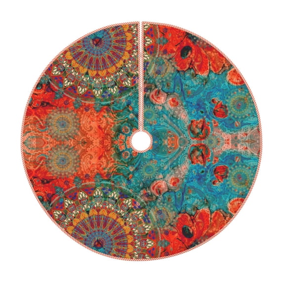 Bingfone Christmas Tree Skirt Mat Christmas Decoration Interior 30"-Mandala Colorful 1
