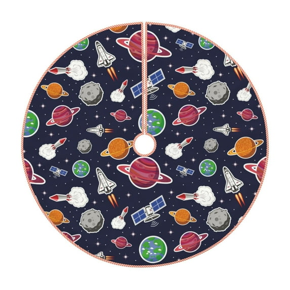 Bingfone Christmas Tree Skirt Mat Christmas Decoration Interior 30" -Rocket Satellite