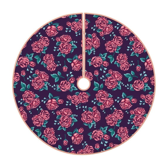 Bingfone Christmas Tree Skirt Mat Christmas Decoration Interior 30" -Rose Flowers