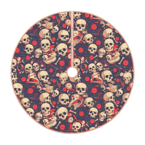 Bingfone Christmas Tree Skirt Mat Christmas Decoration Interior 30" -Skull rock music record