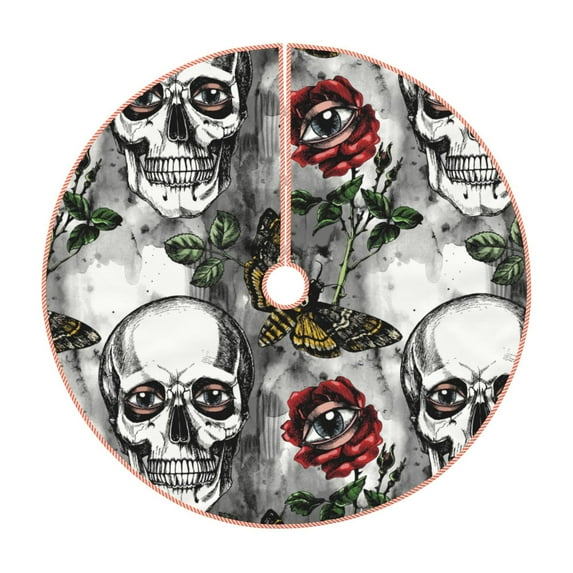 Bingfone Christmas Tree Skirt Mat Christmas Decoration Interior 30"-Skulls Roses