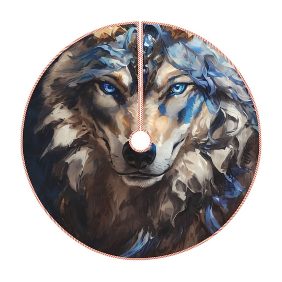 Bingfone Christmas Tree Skirt Mat Christmas Decoration Interior 30" -Vintage Blue Floral Wolf