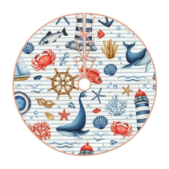 Bingfone Christmas Tree Skirt Mat Christmas Decoration Interior 30"-Watercolor Nautical