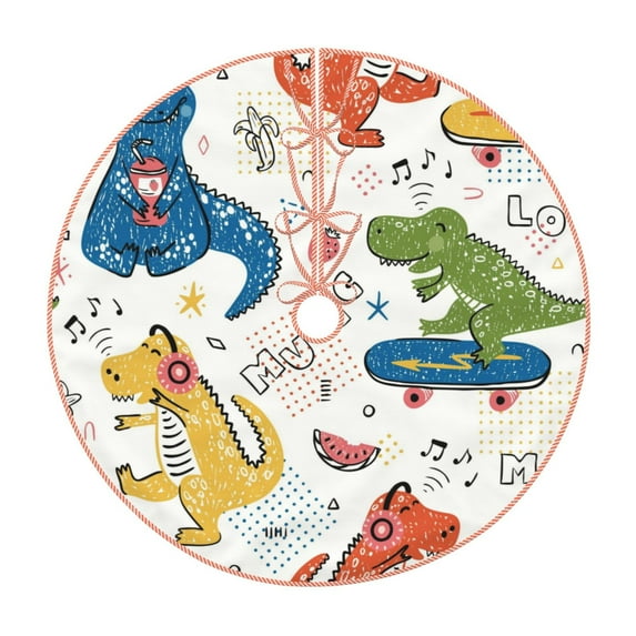Bingfone Christmas Tree Skirt Mat Christmas Decoration Interior 36"-Dinosaur Listening To Music