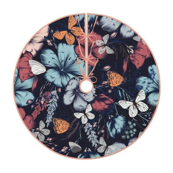 Bingfone Christmas Tree Skirt Mat Christmas Decoration Interior 36"-Flowers Ad Butterflies