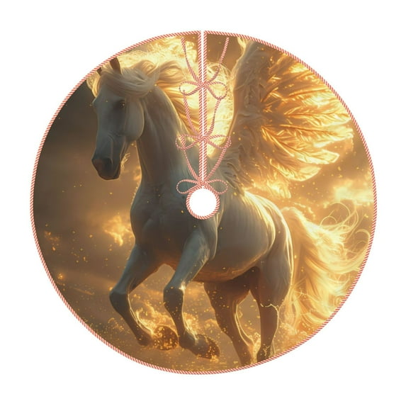 Bingfone Christmas Tree Skirt Mat Christmas Decoration Interior 36" -Golden Winged White Horse