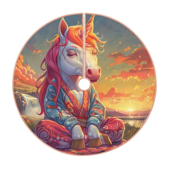 Bingfone Christmas Tree Skirt Mat Christmas Decoration Interior 36" -Meditating Cute Horse