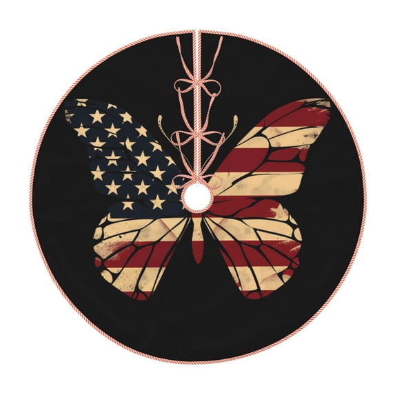 Bingfone Christmas Tree Skirt Mat Christmas Decoration Interior 36" -Patriotic USA Butterfly Art