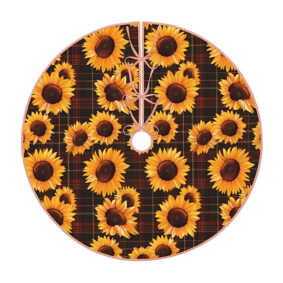Bingfone Christmas Tree Skirt Mat Christmas Decoration Interior 36" -Red Black Plaid Sunflower