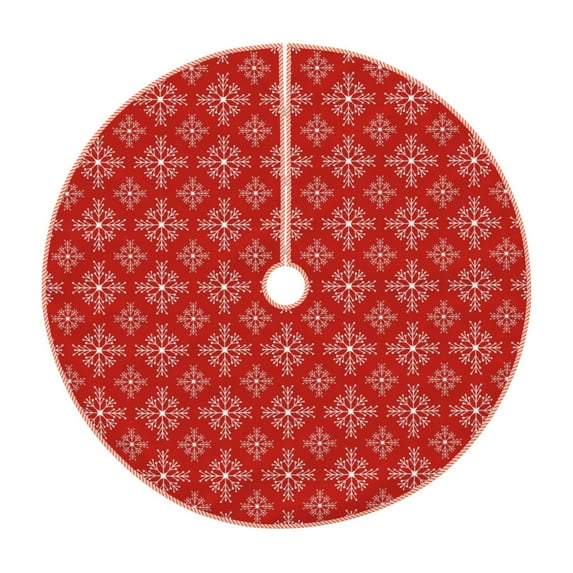 Bingfone Christmas Tree Skirt Mat Christmas Decoration Interior 36" -Red White Snowflakes
