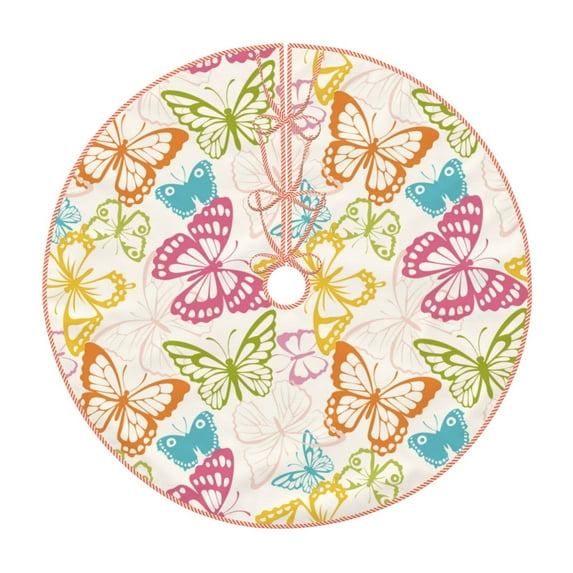 Bingfone Christmas Tree Skirt Mat Christmas Decoration Interior 36" -Retro Colorful Butterfly
