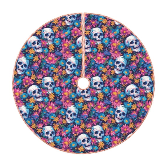 Bingfone Christmas Tree Skirt Mat Christmas Decoration Interior 36" -Skull Daisy