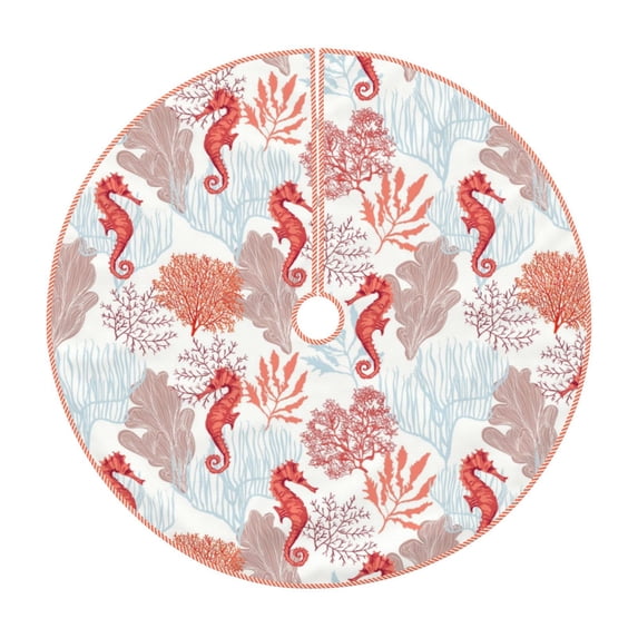 Bingfone Christmas Tree Skirt Mat Christmas Decoration Interior 36" -Tropical Corals Seahorse