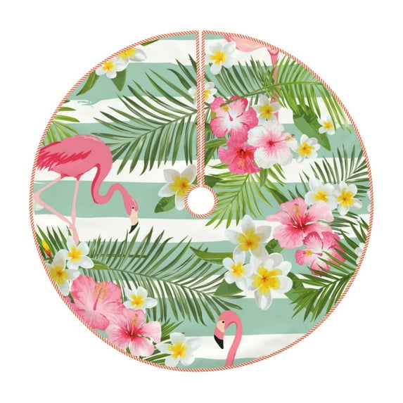 Bingfone Christmas Tree Skirt Mat Christmas Decoration Interior 36"-Tropical Flamingo