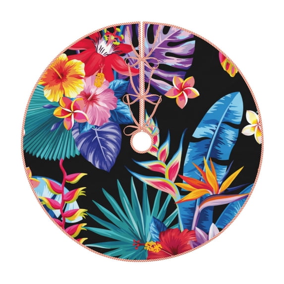 Bingfone Christmas Tree Skirt Mat Christmas Decoration Interior 36"-Tropical Palm Leaves