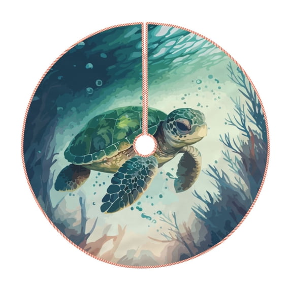 Bingfone Christmas Tree Skirt Mat Christmas Decoration Interior 36" -Watercolor Turtle5