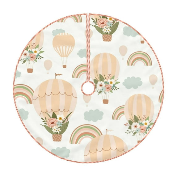 Bingfone Christmas Tree Skirt Mat Christmas Decoration Interior 48"-Air Balloon And Flower
