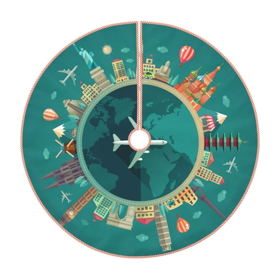 Bingfone Christmas Tree Skirt Mat Christmas Decoration Interior 48"-Around The Planet