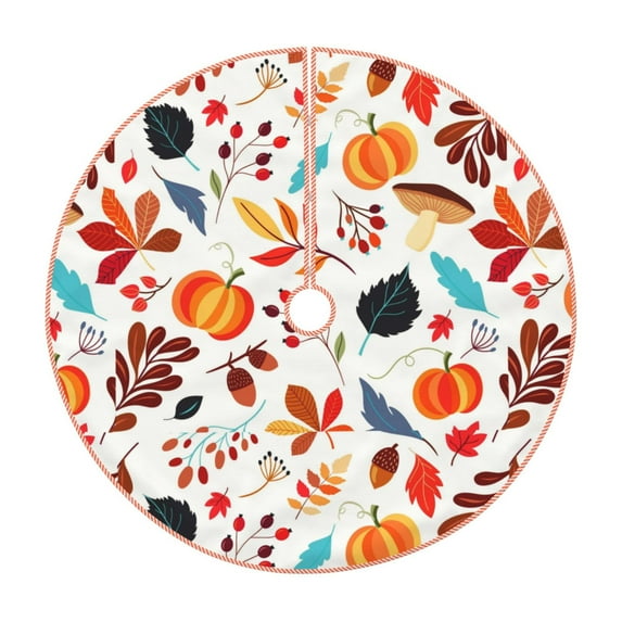Bingfone Christmas Tree Skirt Mat Christmas Decoration Interior 48"-Autumn Pumpkins Fall Leaves