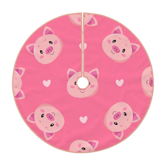 Bingfone Christmas Tree Skirt Mat Christmas Decoration Interior 48"-Cartoon Pigs And Hearts