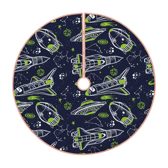 Bingfone Christmas Tree Skirt Mat Christmas Decoration Interior 48" -Hand Drawn Rockets