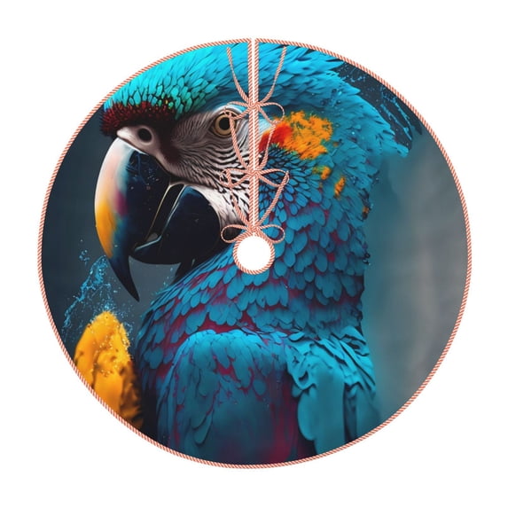 Bingfone Christmas Tree Skirt Mat Christmas Decoration Interior 48" -Modern Style Blue Parrot
