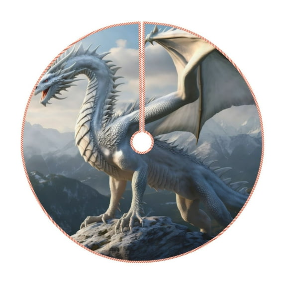 Bingfone Christmas Tree Skirt Mat Christmas Decoration Interior 48" -Mountain White Dragon