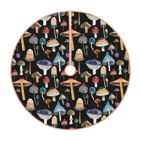 Bingfone Christmas Tree Skirt Mat Christmas Decoration Interior 48"-Mushrooms And Autumn Leaves