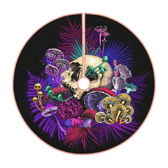 Bingfone Christmas Tree Skirt Mat Christmas Decoration Interior 48"-Mushrooms And Skull